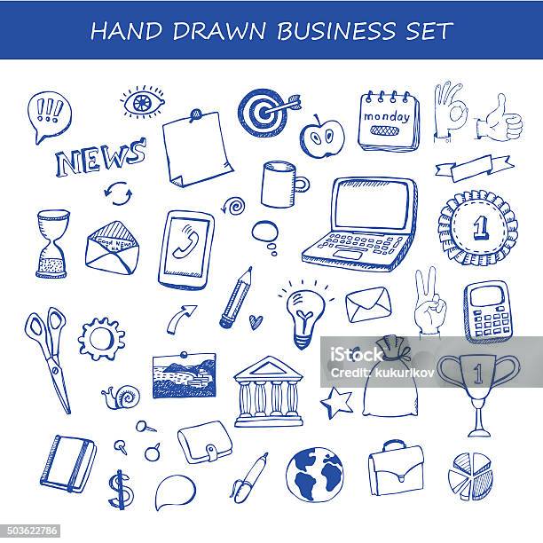 Set Of Business Hand Drawn Vector Design Elements Stock Illustration - Download Image Now - Doodle, Office, Laptop