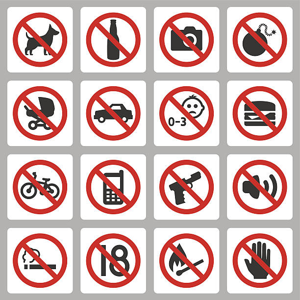 Prohibiting signs vector icons set Prohibiting signs vector icons set baby gun stock illustrations