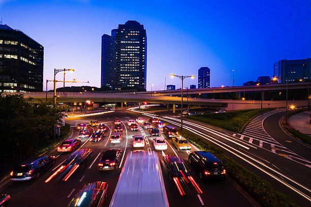 Long exposure traffic scene of tokyo stock photo