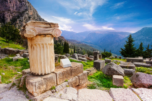 The ancient Greek column in Delphi, Greece