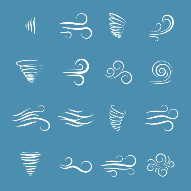 Wind icons vector Wind icons nature, wave flowing, cool weather, climate and motion, vector illustration wind stock illustrations