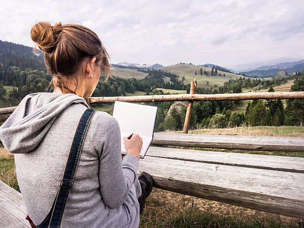 istock Woman artist working outdoors in mountains 503635494