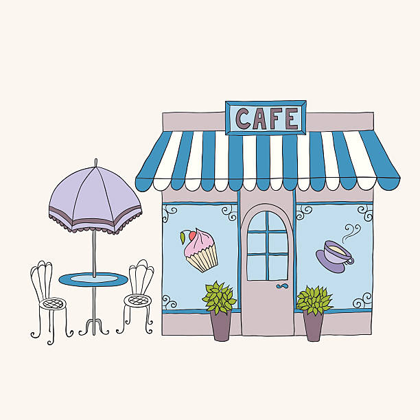 Cartoon vector illustration of street cafe Cartoon vector illustration of street cafe with tables. Sunblind stock illustrations