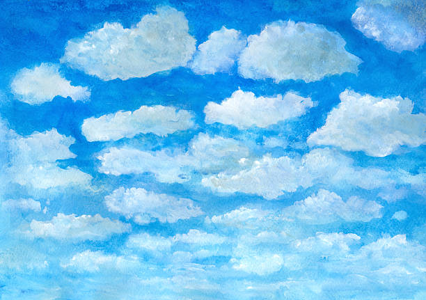 ilustraciones, imágenes clip art, dibujos animados e iconos de stock de verano azul cielo con nubes-fondo de acuarela - sky watercolour paints watercolor painting cloud