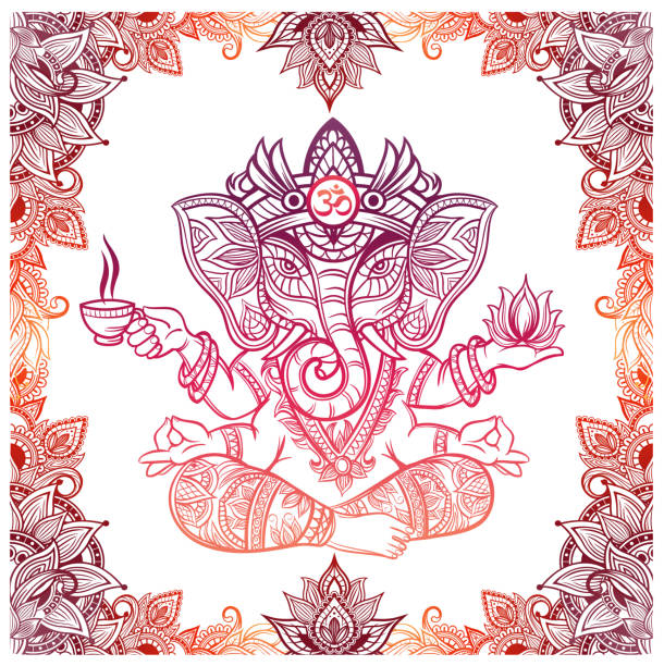 illustrations, cliparts, dessins animés et icônes de éléphant dieu hindou avec lotus et à thé - elephant god