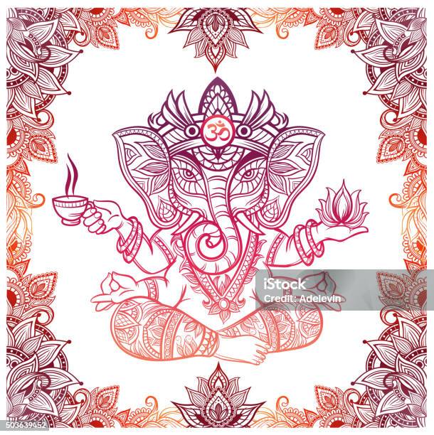 Hindu Elephant God With Lotus And Tea Stock Illustration - Download Image Now - Ganesha, Hinduism, Vector