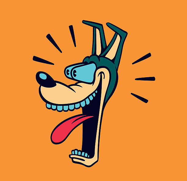 Retro cartoon style dog head wide eyed and jaw-dropping vector Retro cartoon style dog head wide-eyed and jaw dropping with astonished or surprised face expression vector illustration animal jaw bone stock illustrations