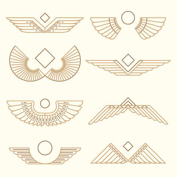 Wings template vector illustration linear style Set of wings template design elements vector illustration linear style egypt stock illustrations