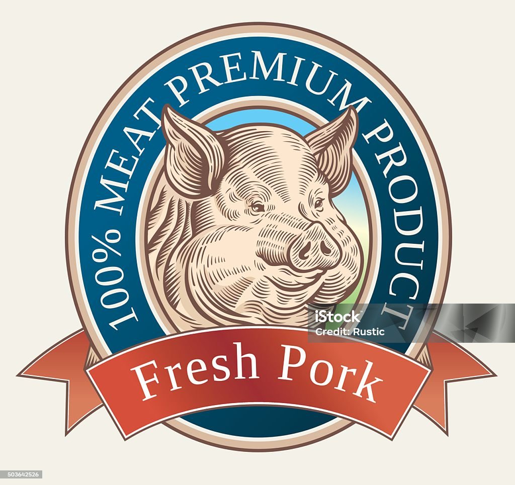 Graphical pig in label. Graphical pig, is depicted in the style of engraving. Label design. Adelaide Oval stock vector