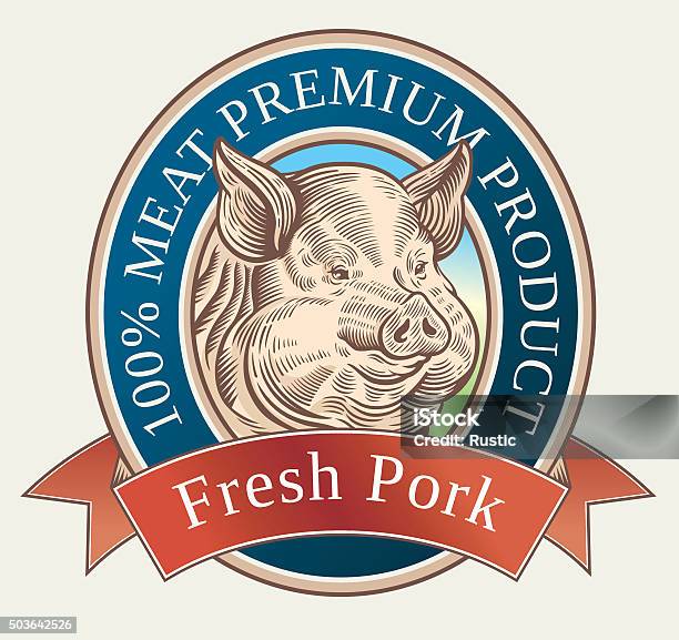 Graphical Pig In Label Stock Illustration - Download Image Now - Adelaide Oval, Agriculture, Animal Body Part