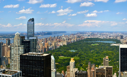 Central Park aerial view, Manhattan, New York, high quality panorama