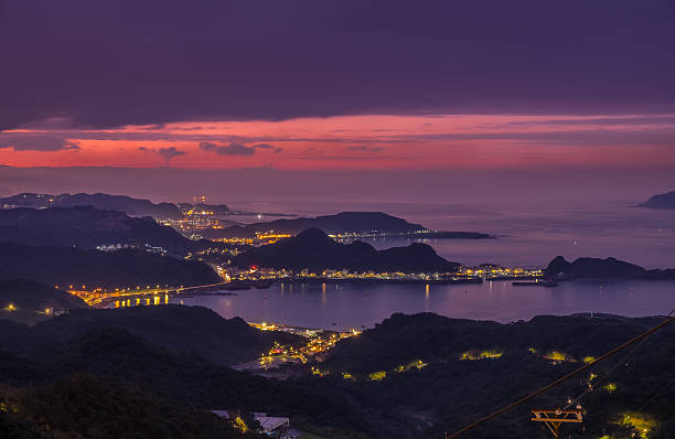 Sunset view from Jiufen old street stock photo