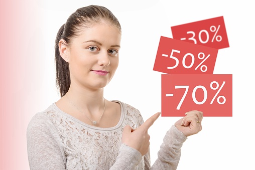 a young woman shows the best discount sales