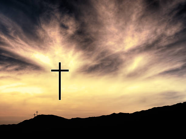 istock Easter Christian background, Crosses, landscape, He is risen. 503644162