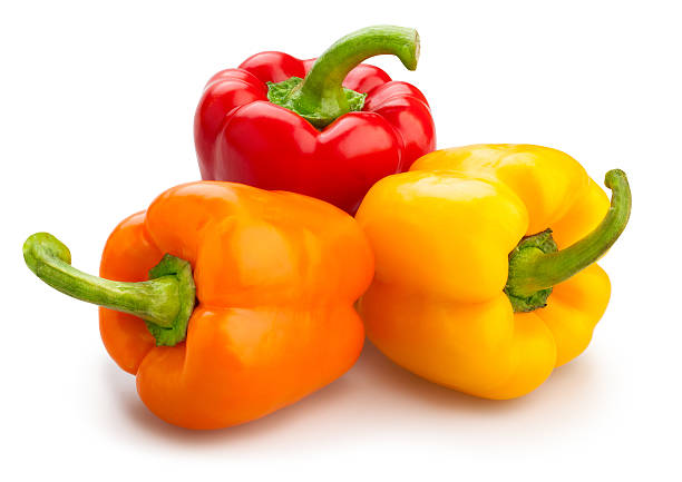 bell pepper - orangefarbige paprika stock-fotos und bilder