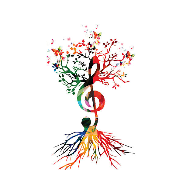 ilustrações, clipart, desenhos animados e ícones de fundo colorido com notas musicais - music musical note treble clef dancing