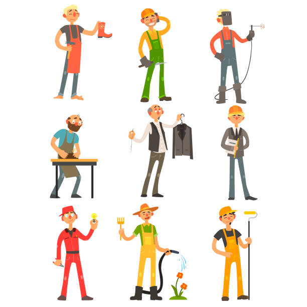 Men Profession Colourful Set Men Profession, people with their working tools Colourful Vector Illustration Set shoemaker stock illustrations