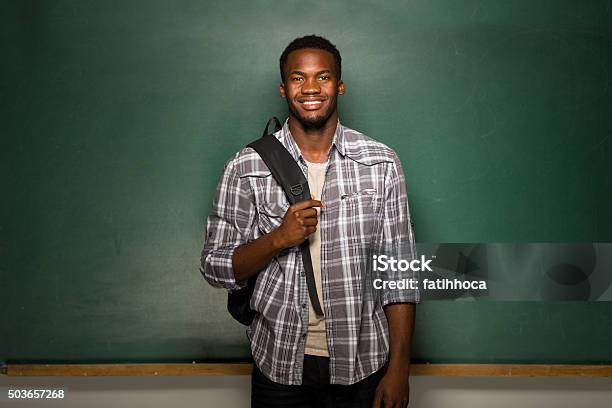 University Student Stock Photo - Download Image Now - African-American Ethnicity, Backpack, Males
