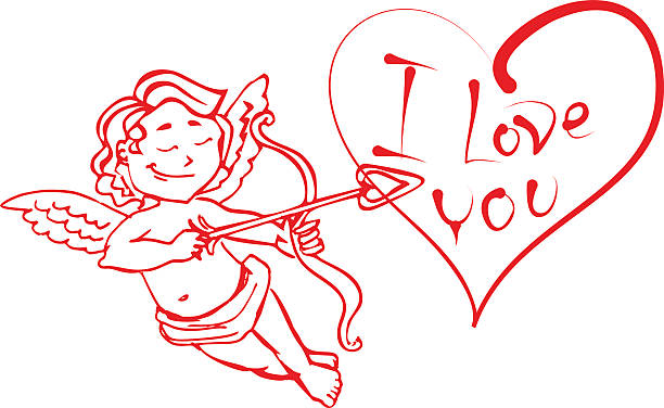 ангел амур с лук и стрелка съемки в центре - cupid love red affectionate stock illustrations