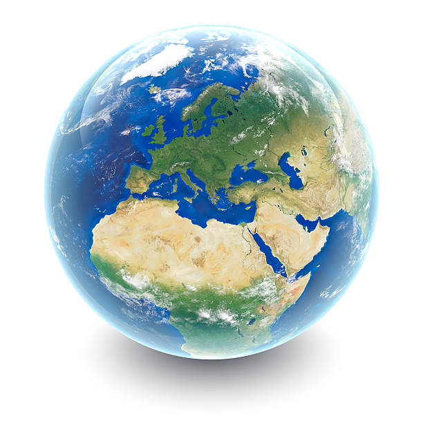 Globe on white - Europe with white studio reflections Globe on white - Europe with white studio reflections green map of norway stock pictures, royalty-free photos & images