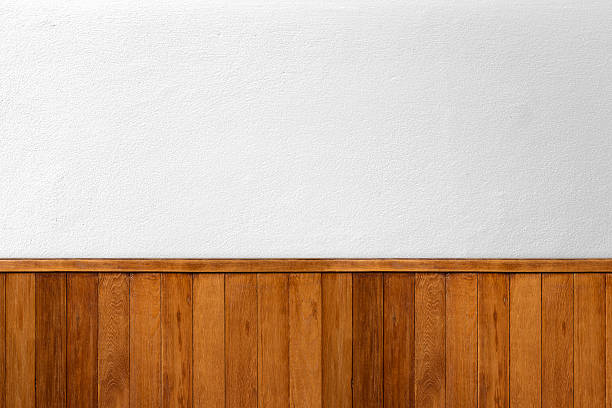 istock White concrete wall decoration with wood 503659832