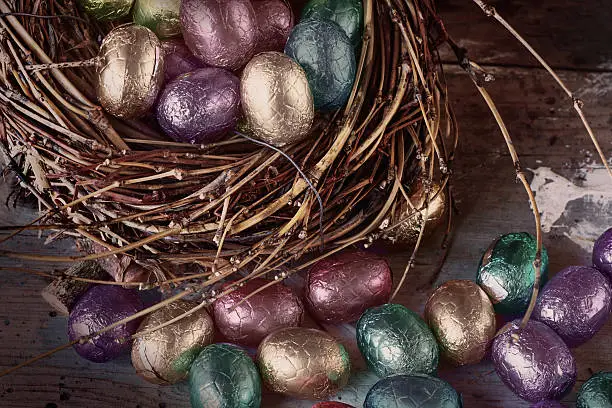Easter basket with chocolate eggs - nostalgic