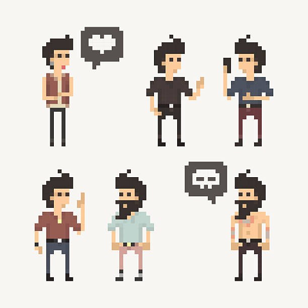 pixel человек-friends talking - pixelated people retro revival video game stock illustrations