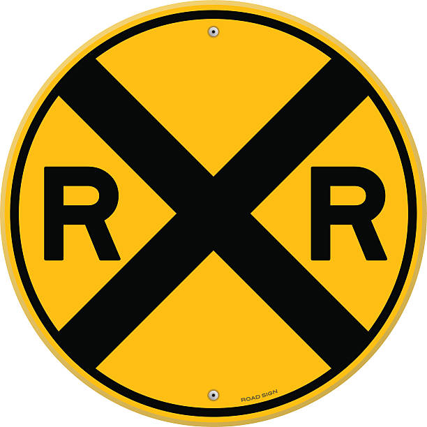 gelbe bahn-schild - railroad crossing train railroad track road sign stock-grafiken, -clipart, -cartoons und -symbole