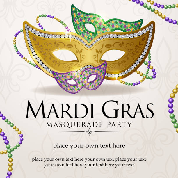 Mardi gras masquerade party notice Masquerade party invitation. mardi gras stock illustrations