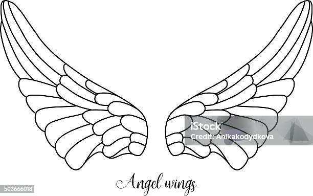 Simple Shape Of Angel Wings Black Line On White Background Stock Illustration - Download Image Now