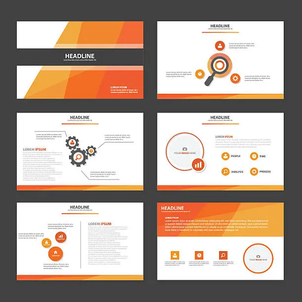 Vector illustration of Orange multipurpose presentation Templates flat design set for brochure