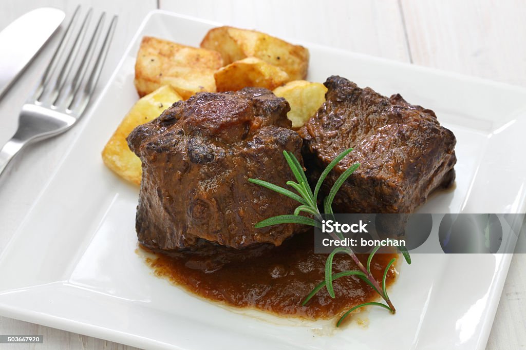 spanish oxtail stew oxtail stew with potato, braised oxtail with potatoes, spanish cuisine Bull - Animal Stock Photo
