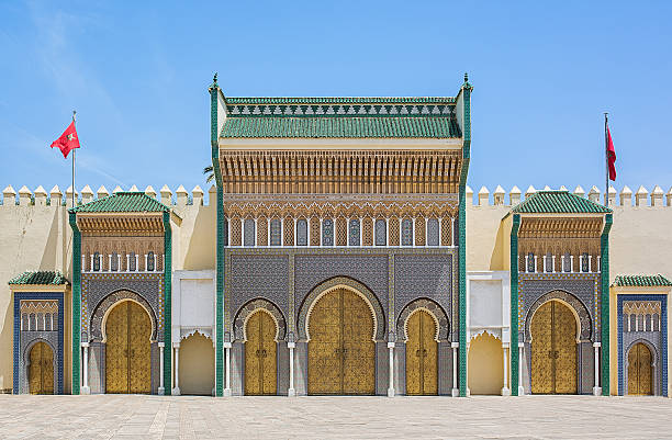 Royal palace entrance in Fes, Morocco. Dar el Makhzen in the oriental city of Fes. fez morocco stock pictures, royalty-free photos & images