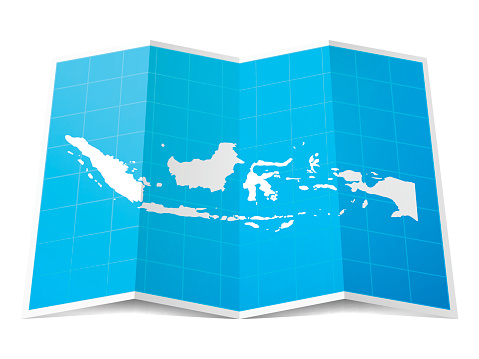 Indonesia Map folded, isolated on white Background