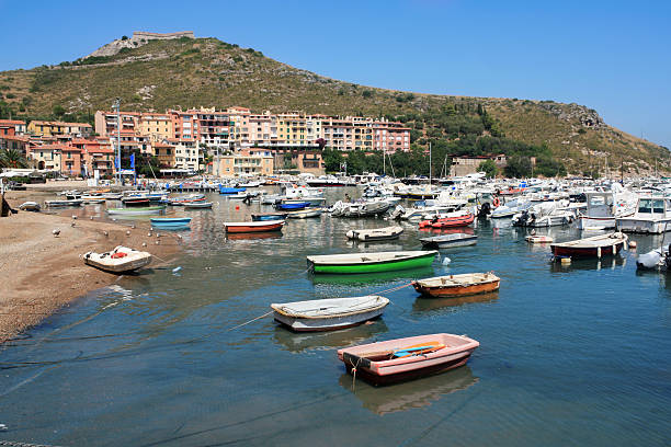 View of the small marina of Porto Ercole, Tuscany, Italy.