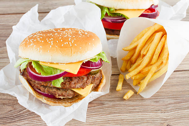 istock Big burger with french fries 503670119