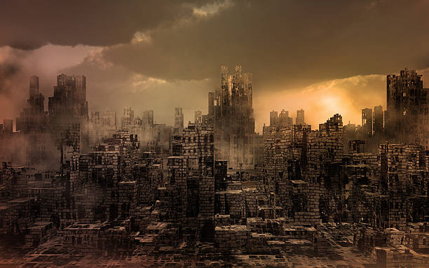 istock Dark apocalyptic view of a city 503670623