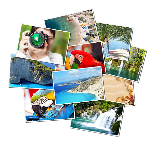 Pictures of holiday. A pile of photographs with your empty space. printout photos stock pictures, royalty-free photos & images