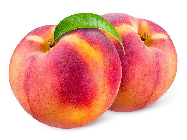 istock Peach with leaf. Fruits isolated on white background 503672307