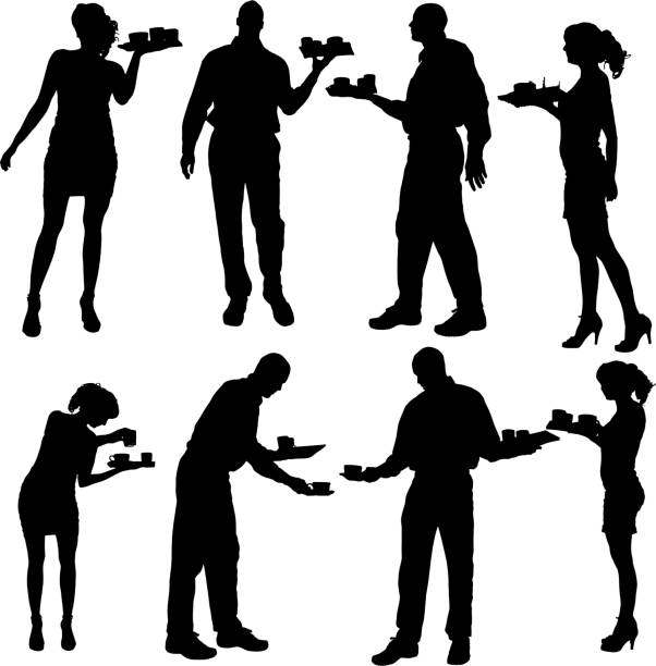 Vector waiter silhouette. Vector waiter silhouette on a white background. serving food and drinks stock illustrations