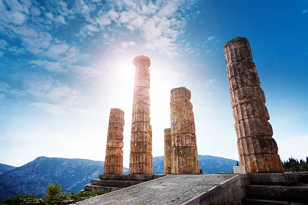 Beautiful panorama with the temple of Apollo, Delphi