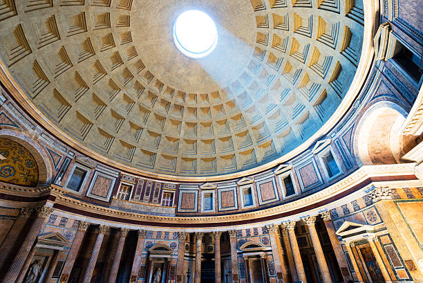 Interior of Rome Pantheon with the famous light ray stock photo