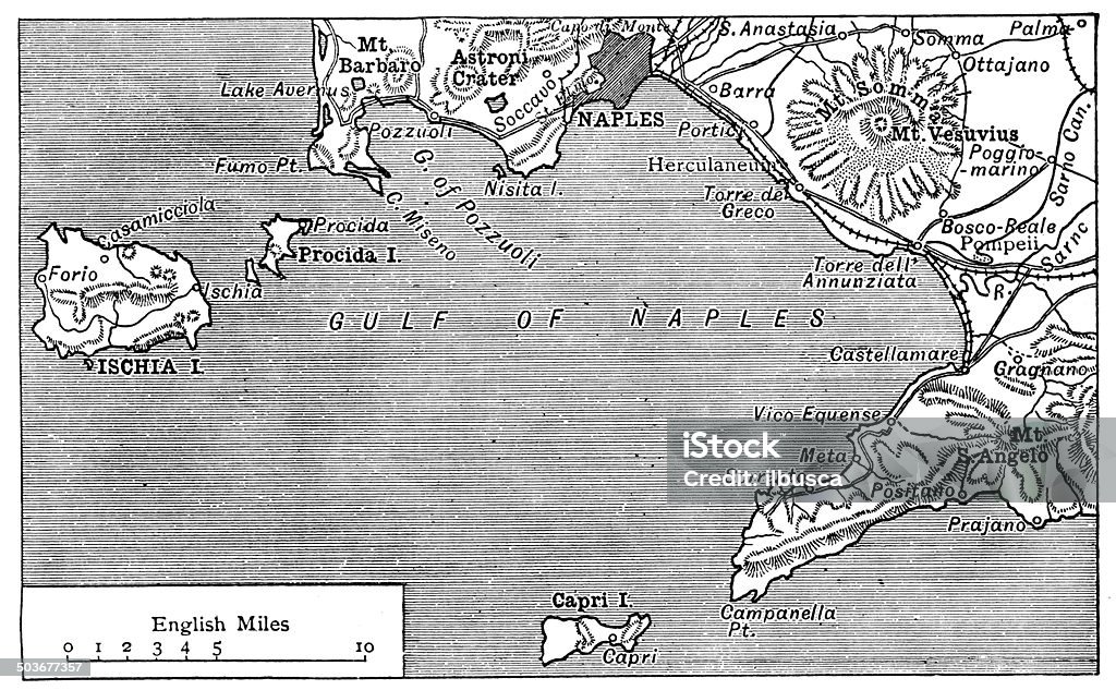 Antica mappa del Golfo di Napoli - Illustrazione stock royalty-free di Carta geografica