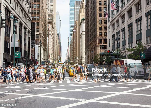 Pedestrians On Zebra Crossing New York City Stock Photo - Download Image Now - New York City, New York State, People