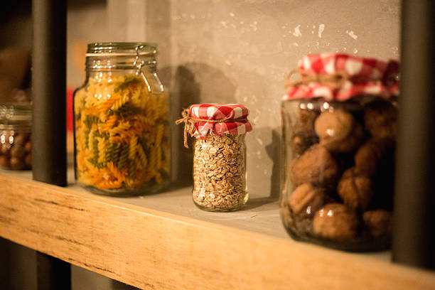 istock Vintage Kitchen Hutch with ingredients in jars 503681934