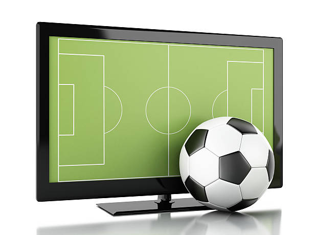 istock 3d Tv screen with soccer field and ball 503682308