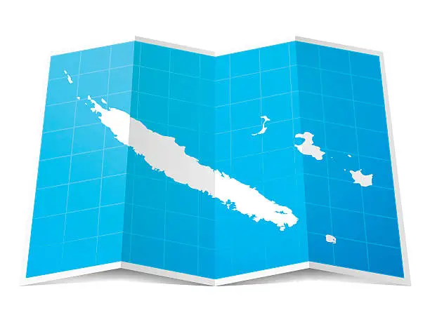 Vector illustration of New Caledonia Map folded, isolated on white Background