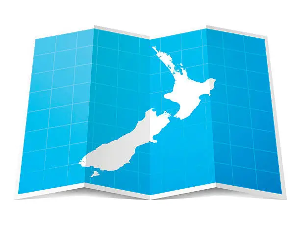 Vector illustration of New Zealand Map folded, isolated on white Background
