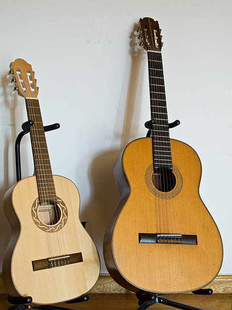 istock Two guitars in their stands 503685278