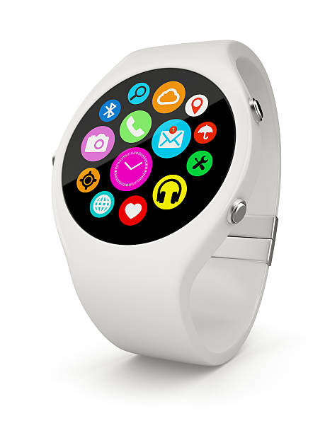 istock White round smart watch on white background 503685484